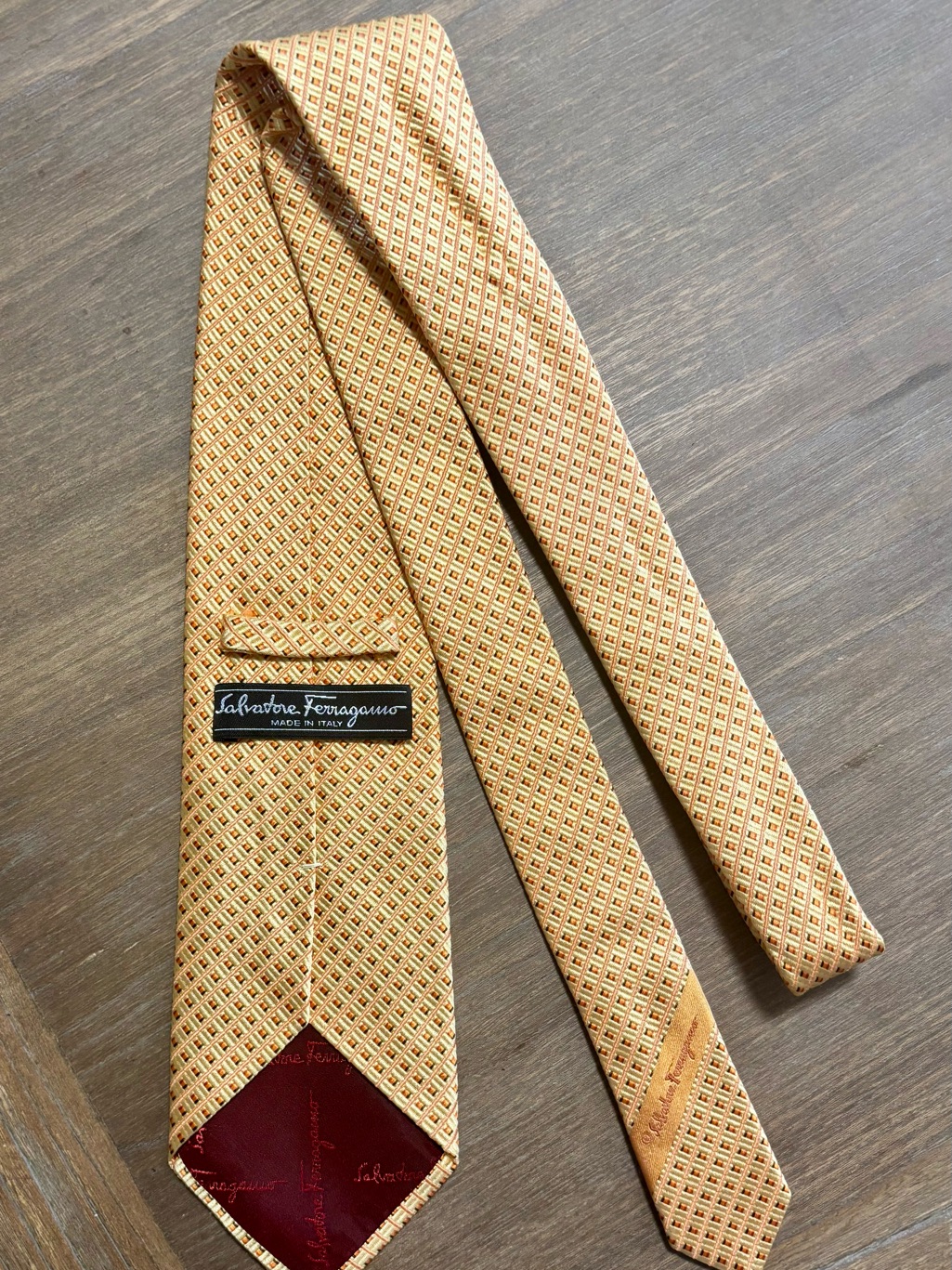 Salvatore Ferragamo Gold Geometric Silk Tie